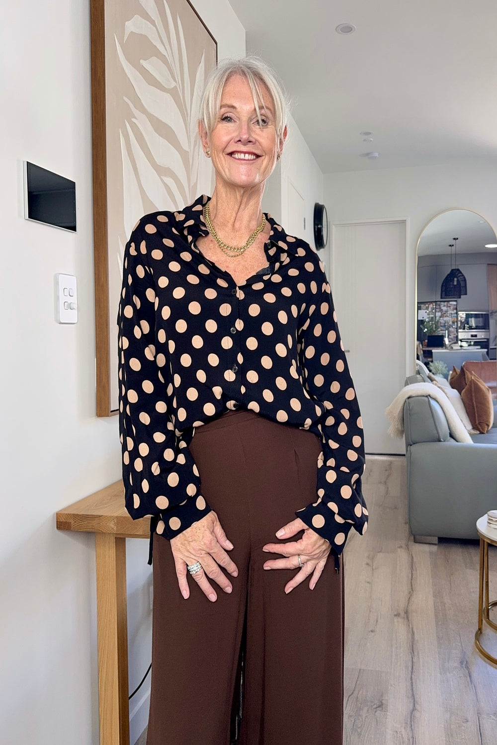Adela Top Latte Polkadot
