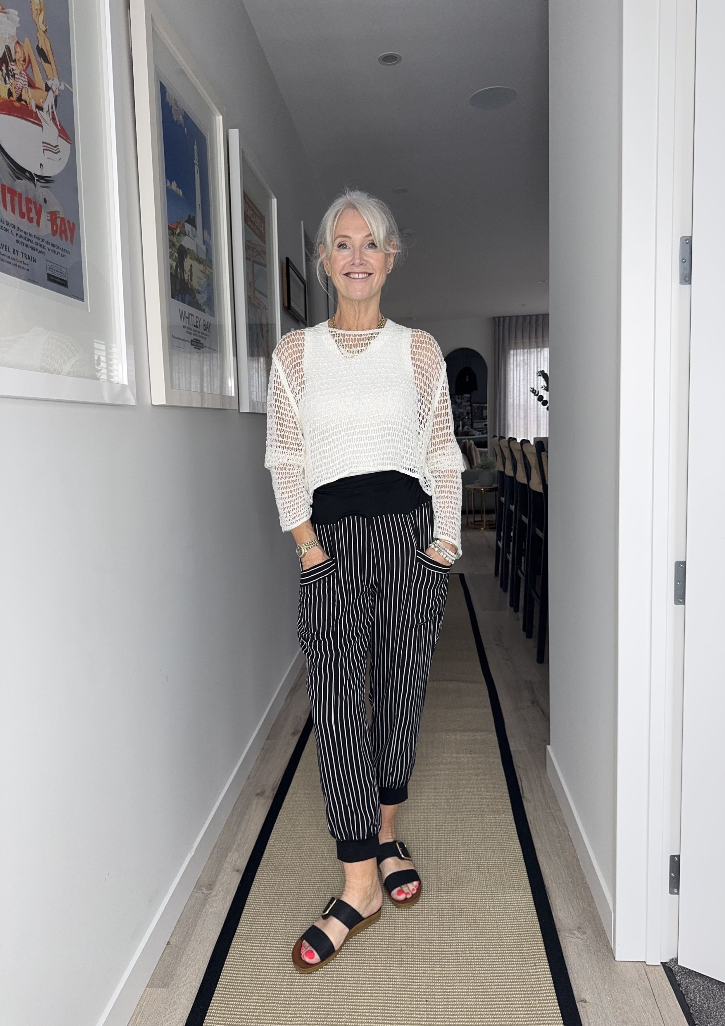Harem Pant Black White Stripe