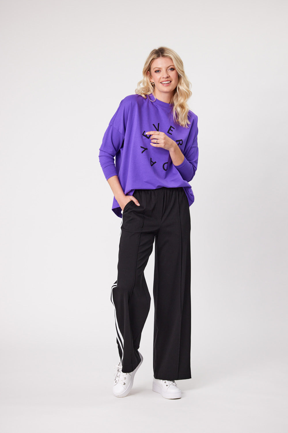 Chloe Wide Leg Pant Black With White Stripe