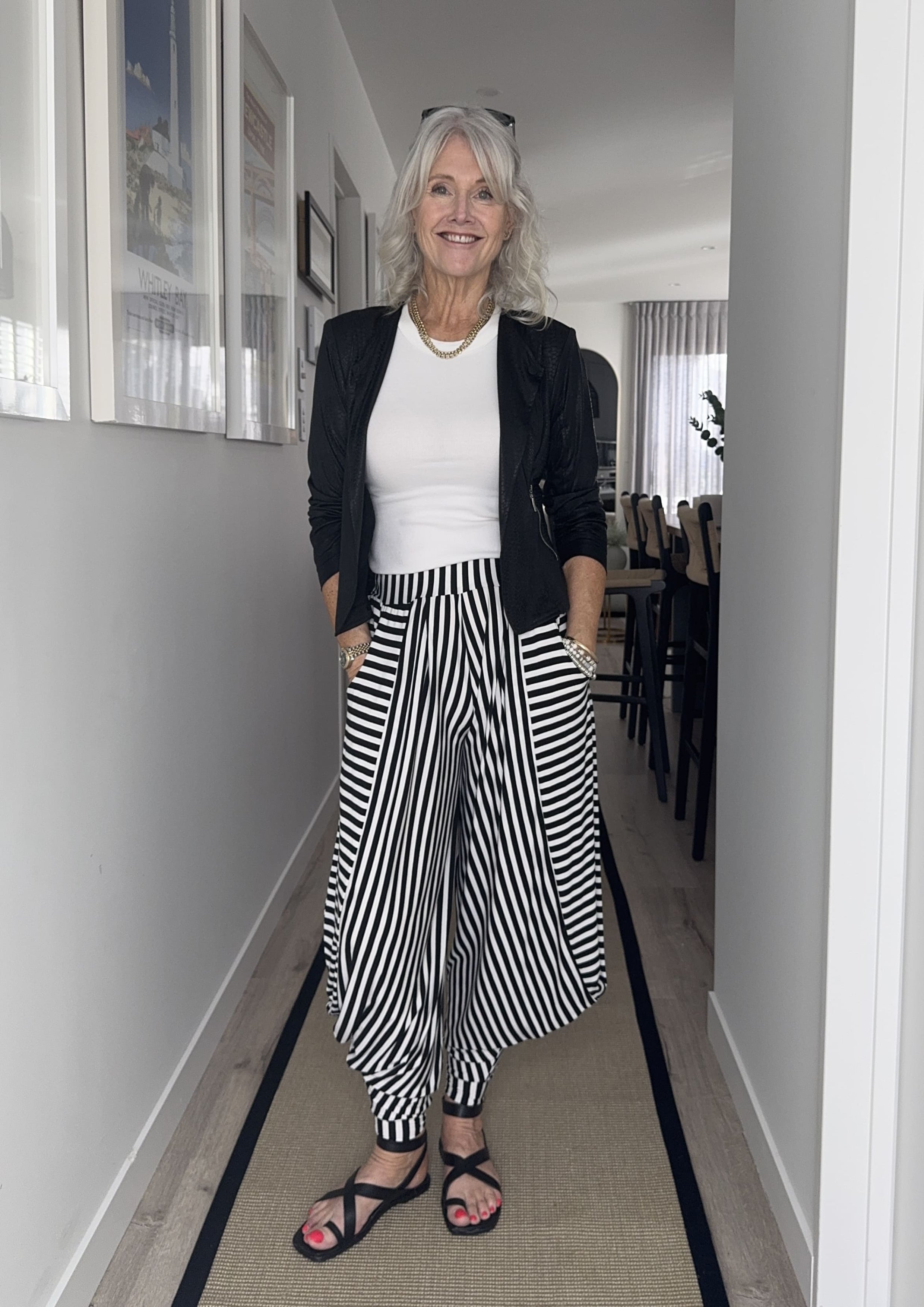 Lenka Pant Black White Stripe