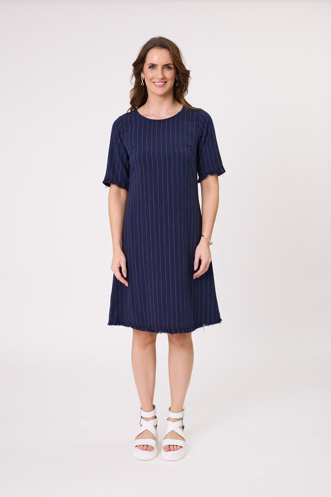 Allegra Linen Dress Navy Stripe