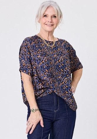 Kora Top Blue Cat Print