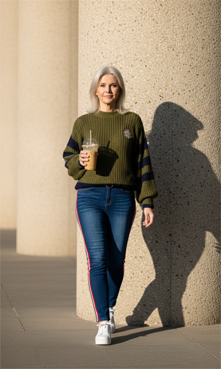 Aliza Knit Khaki Navy