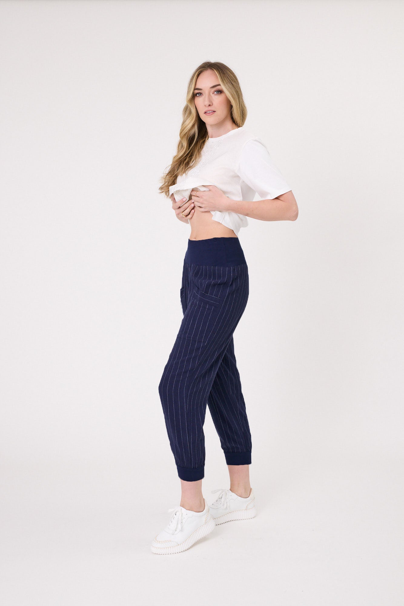Harem Linen Pant Navy Stripe