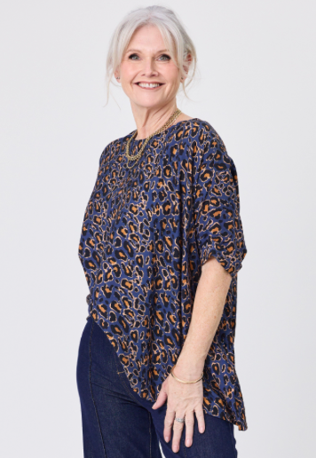 Kora Top Blue Cat Print