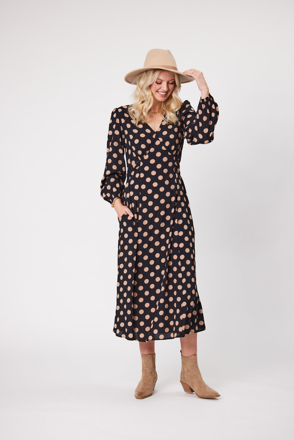 Sabrina Dress Latte Polkadot