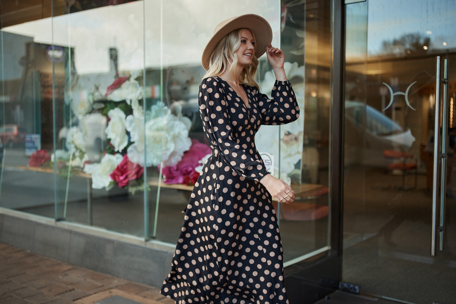 Sabrina Dress Latte Polkadot