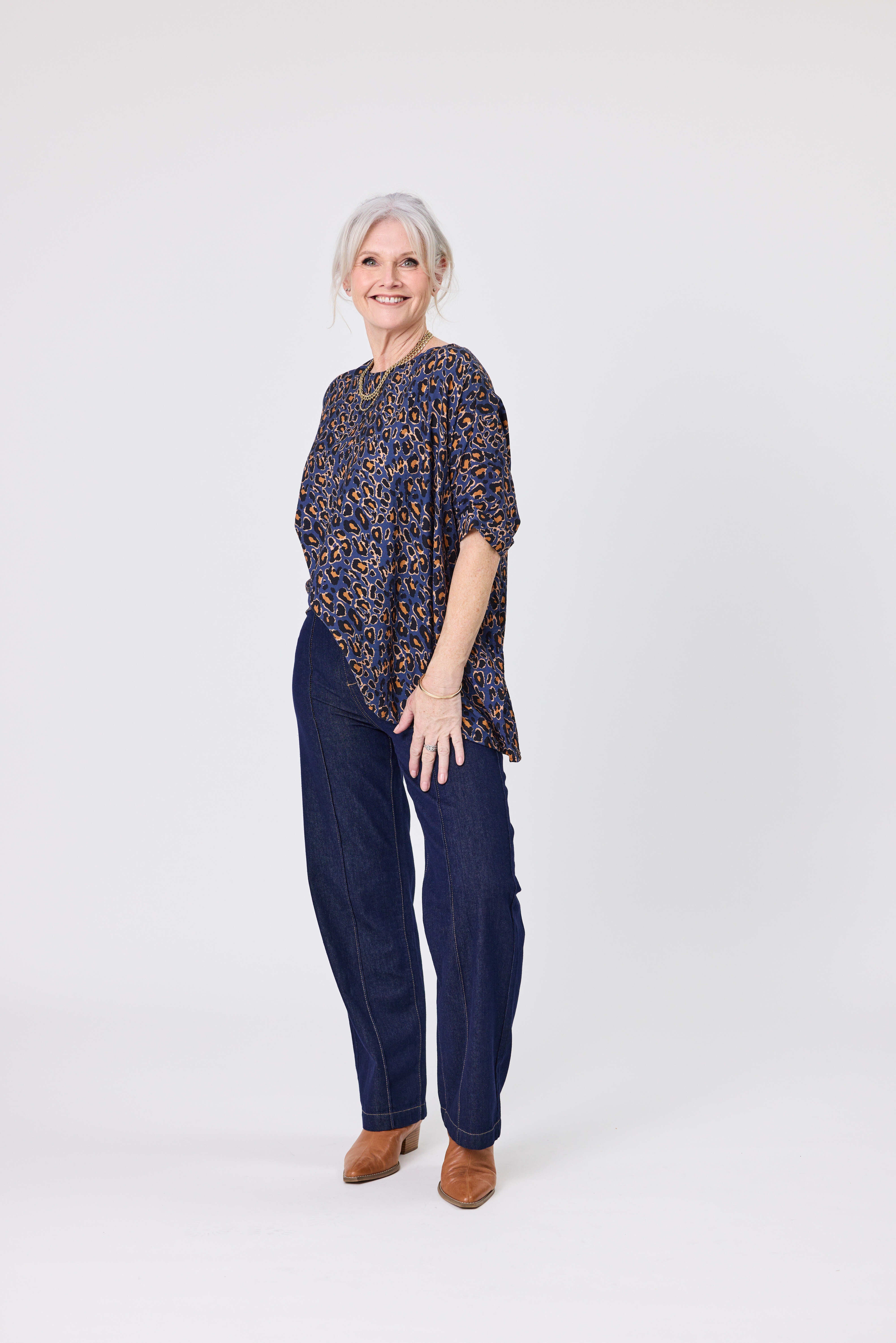 Kora Top Blue Cat Print