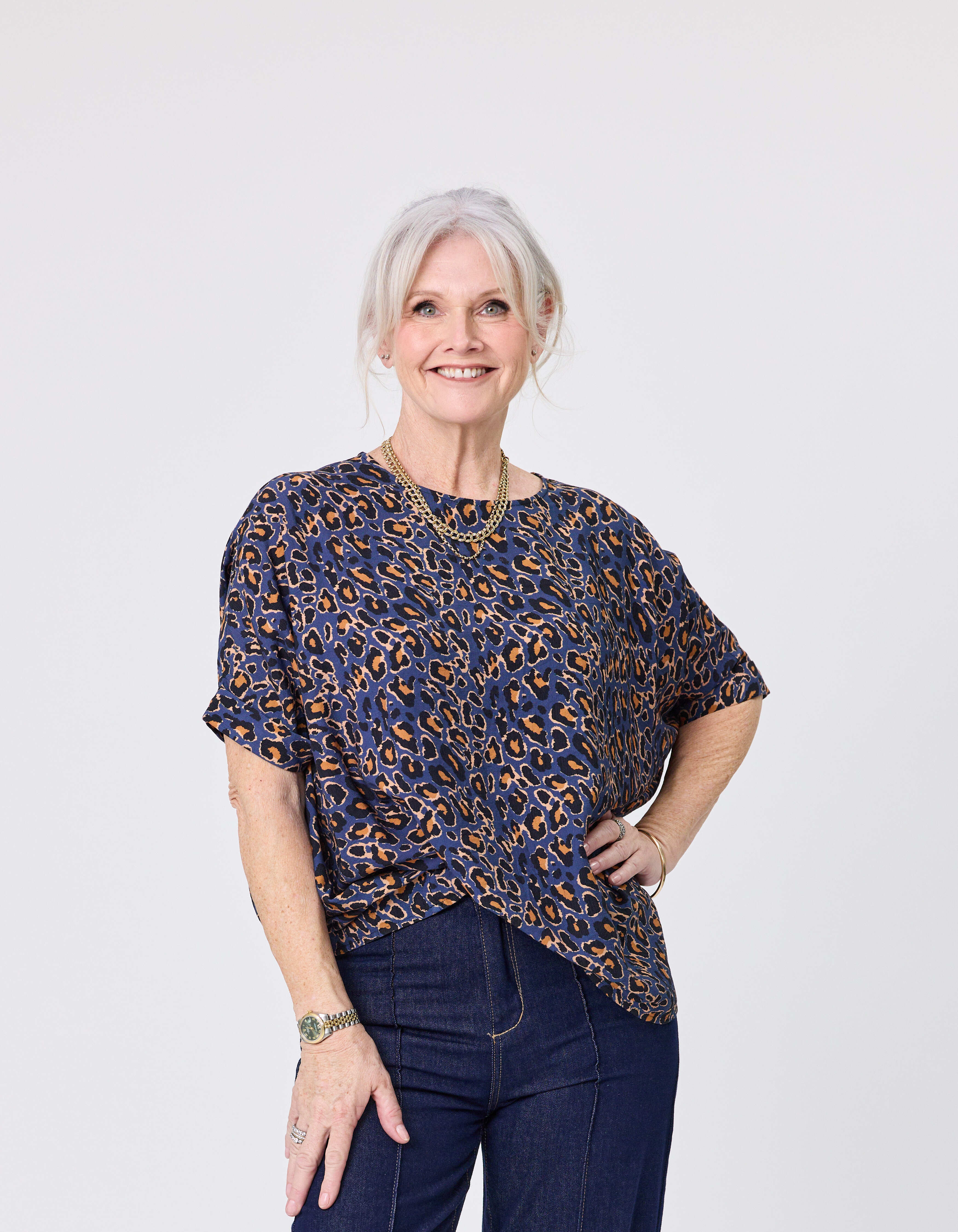 Kora Top Blue Cat Print