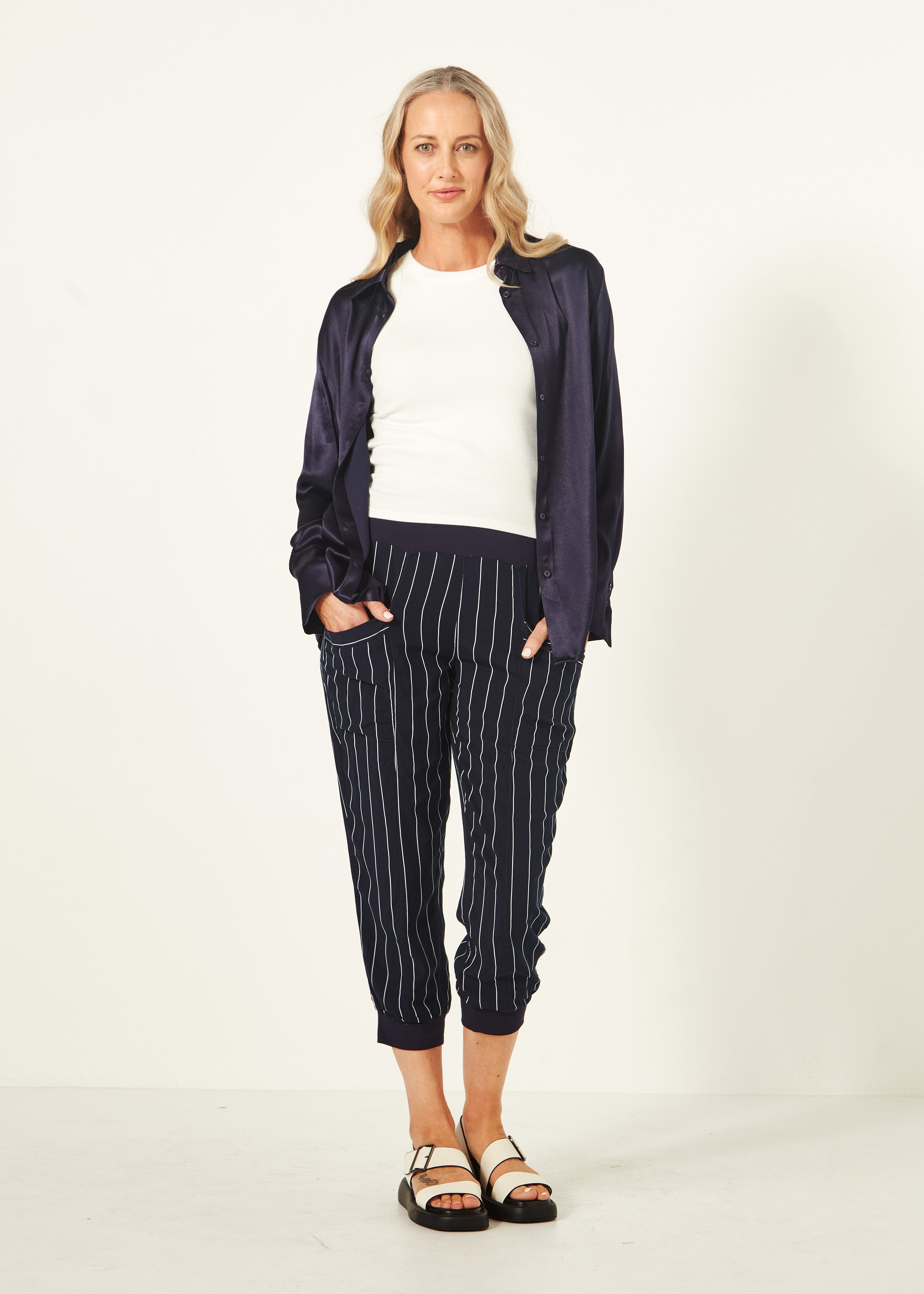 Harem Pant Navy Stripe