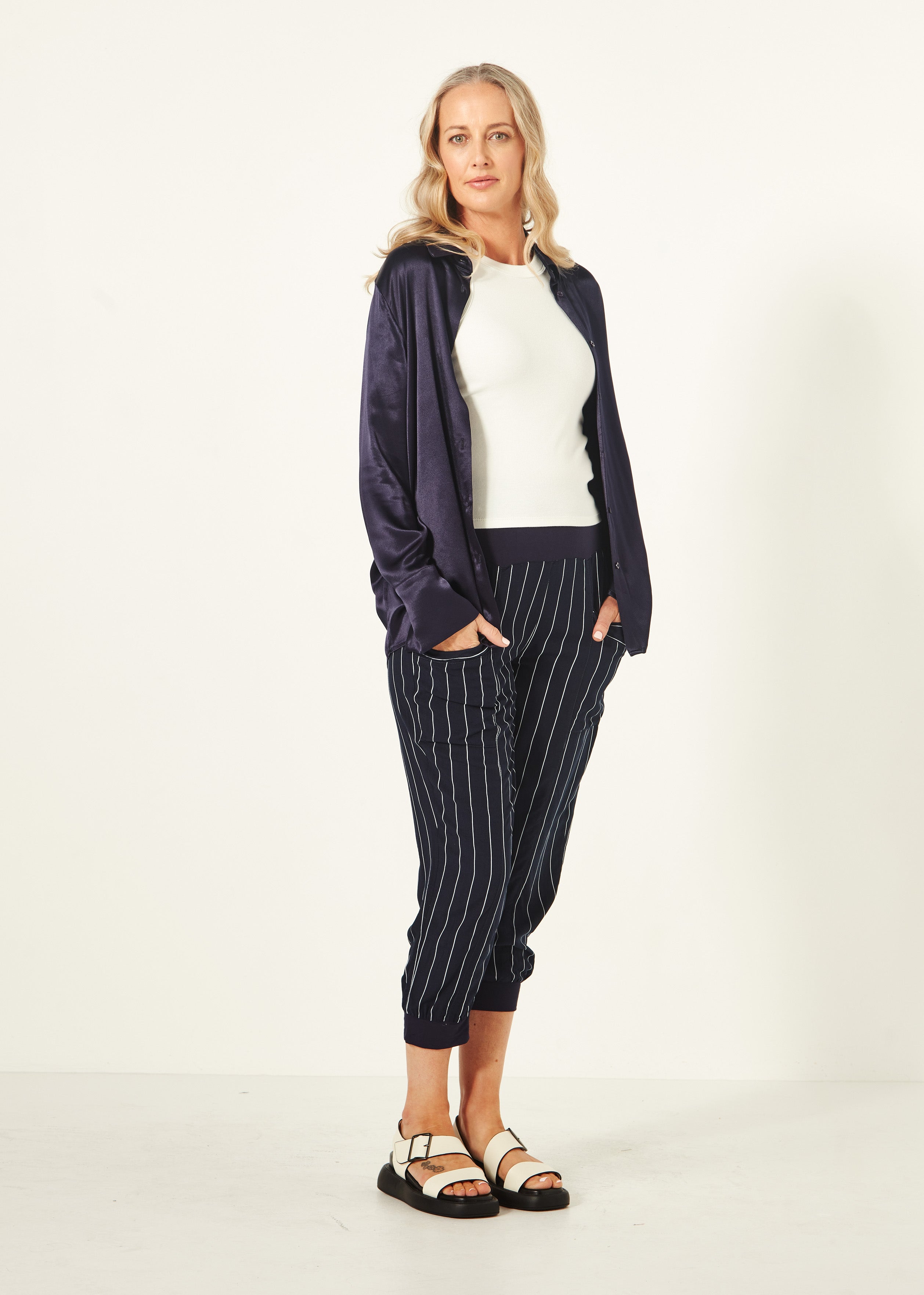 Harem Pant Navy Stripe