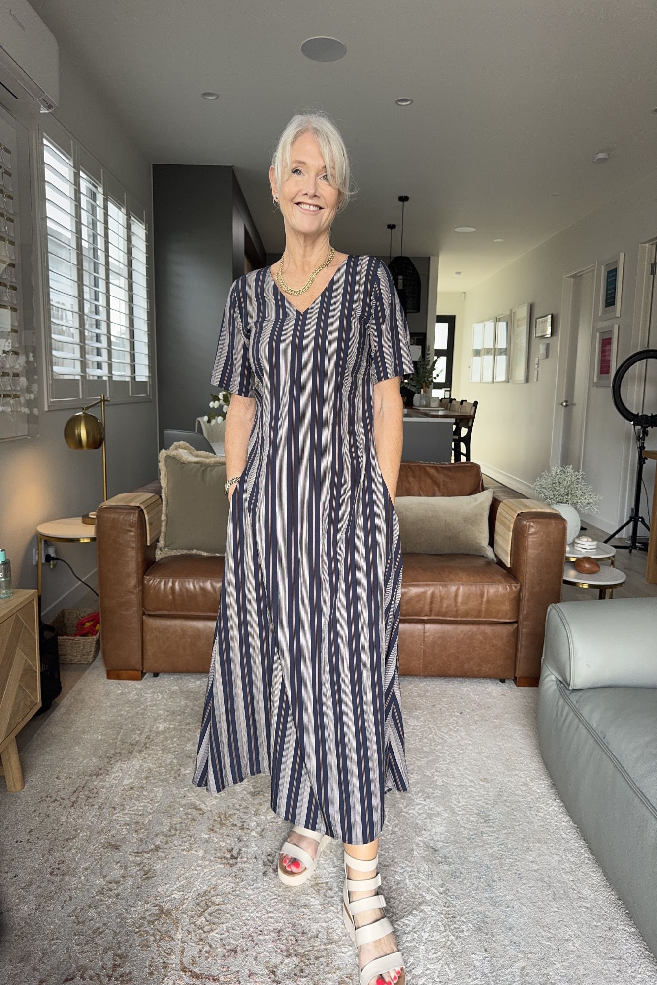 Marta Dress Navy Stripe